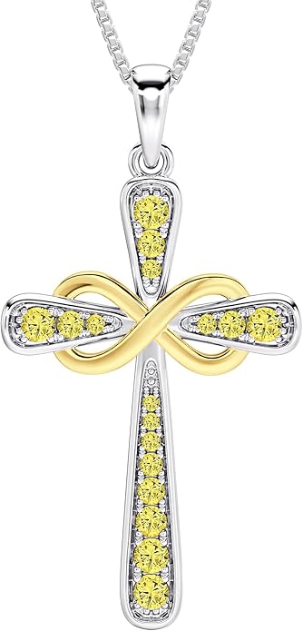 YL 925 Sterling Silver Cross Necklace for Women Halo Infinity Pendant Birthstone Jewelry for Mom