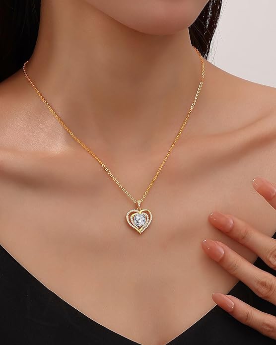 1-2 CT Moissanite Heart Pendant Necklaces for Wife,Moissanite Necklace Engraved with 'I LOVE YOU,18K Gold Plated S925 Silver Jewelry Anniversary Christmas Gifts for Girlfriend Wife Mom