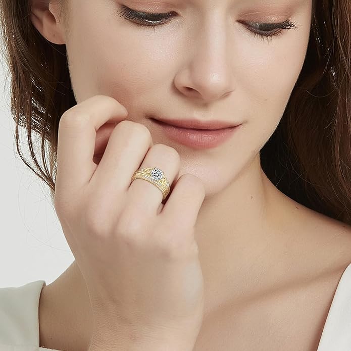 Vintage Celtic Knot Women's Engagement Ring Sets 925 Sterling Silver/14K Gold Plated Stackable Wedding Bands Rings AAAAA Cubic Zirconia Women Bridal Sets Wedding Ring Band Width 1.8mm Size 5-9