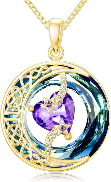TOUPOP Birthstone Necklace 925 Sterling Silver Moon and Star Pendant with Blue Crystal Celtic Moon Jewelry Birthday Christmas Gifts for Women Mom Wife Her Daughter