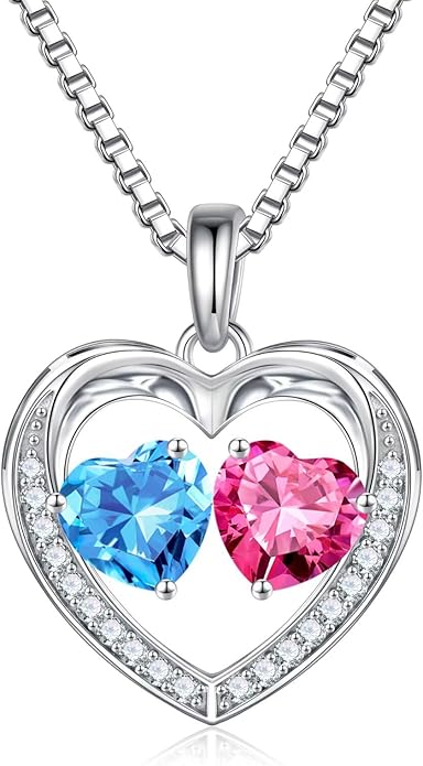 Iefil Birthstone Jewelry for Women - 925 Sterling Silver Birthstone Necklace, Anniversary Birthday Gifts for Women, Jewelry Gifts for Her Wife Mom Daughter