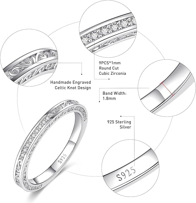 Vintage Celtic Knot Women's Engagement Ring Sets 925 Sterling Silver/14K Gold Plated Stackable Wedding Bands Rings AAAAA Cubic Zirconia Women Bridal Sets Wedding Ring Band Width 1.8mm Size 5-9