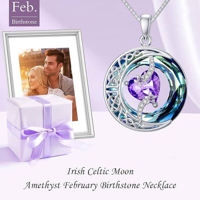 TOUPOP Birthstone Necklace 925 Sterling Silver Moon and Star Pendant with Blue Crystal Celtic Moon Jewelry Birthday Christmas Gifts for Women Mom Wife Her Daughter