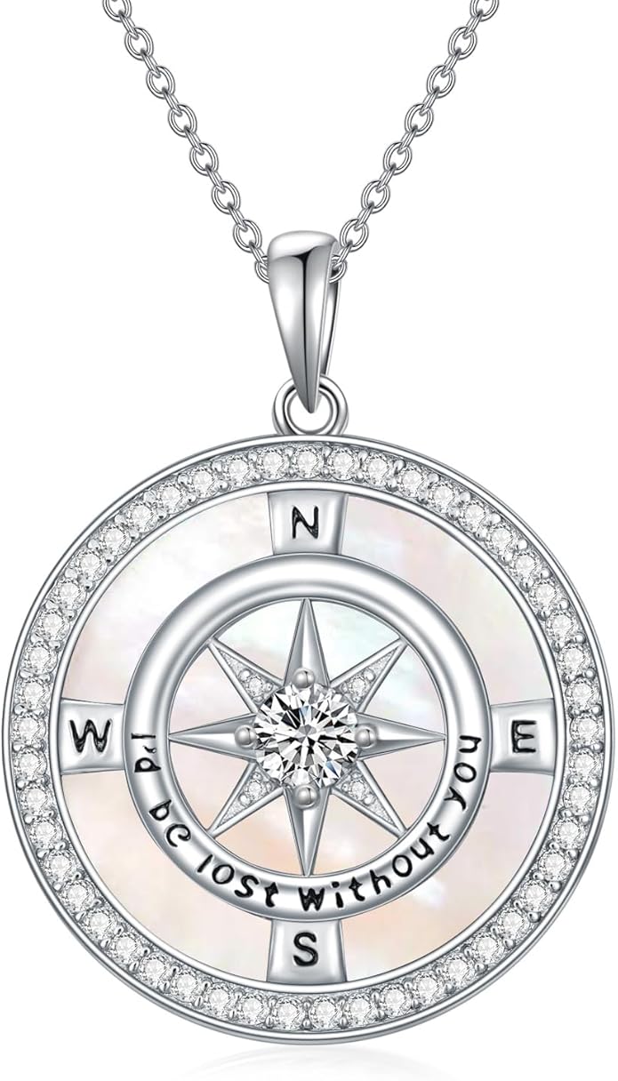 TOUPOP Compass Necklace for Women 925 Sterling Silver I'd be Lost without You Compass Pendant Birthstone Necklaces Anniversary Jewelry Birthday Gift for Girlfriend Wife Graduation Gifts for Her Daugthter