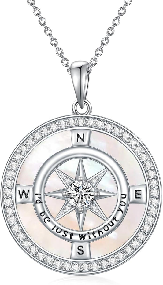 TOUPOP Compass Necklace for Women 925 Sterling Silver I'd be Lost without You Compass Pendant Birthstone Necklaces Anniversary Jewelry Birthday Gift for Girlfriend Wife Graduation Gifts for Her Daugthter