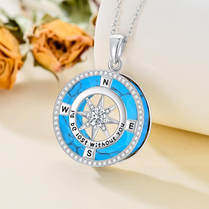 TOUPOP Compass Necklace for Women 925 Sterling Silver I'd be Lost without You Compass Pendant Birthstone Necklaces Anniversary Jewelry Birthday Gift for Girlfriend Wife Graduation Gifts for Her Daugthter