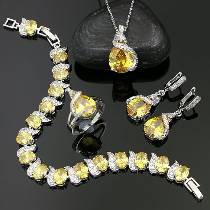 GZWHD Jewelry Set for Women Water Drop Cubic Zirconia Artificial Crystal Earrings Pendant Necklace Open Ring Tennis Bracelet Wedding Anniversary Birthday Engagement Gift for Bridesmaid Wife Girlfriend Friend