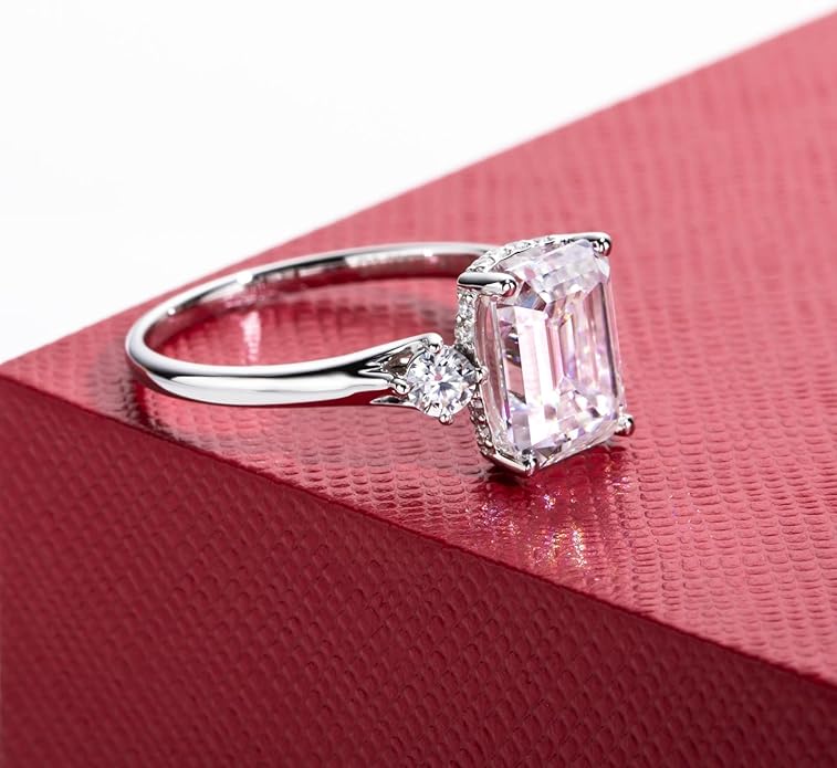 Solid 14K Gold 3.36ct Moissanite Three Stone Rings (3ct Center Stone), Round/Oval/Emerald Shape, Real Gold | D Color and Flawless Moissanite | Wedding Anniversary Ring