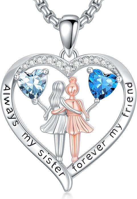 Always My Sister Forever My Friend Birthstone Pendant Necklace Women Jewelry Christmas Valentine Mothers Day Birthday Gifts for Women Sister From Sister