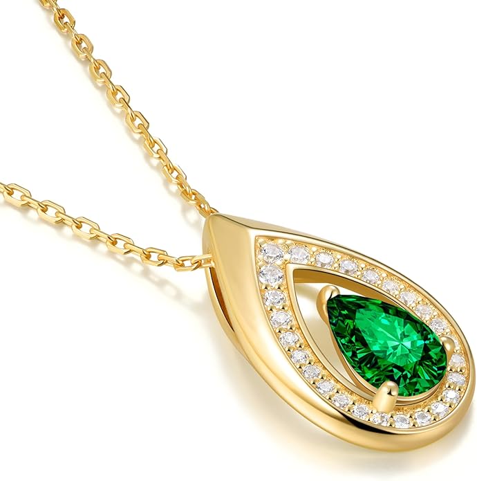 Kstyle 14K Gold Lab-Grown Moissanite/Emerald/Birthstone Pendant Necklaces for Women, Wife Girlfriend Daughter Mom Grandma Gifts, Dainty Birthday Jewelry for Her (925 Sterling Silver Base) Non Tarnish