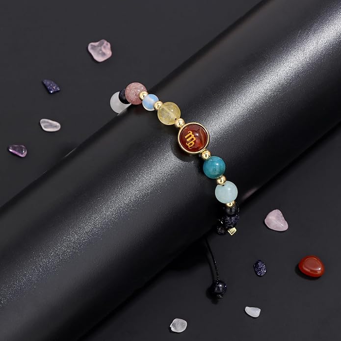 Zodiac Bracelets for Women Men,12 Constellations Healing Crystal Stone Beads Bracelet Birthday Zodiac Gifts Horoscope Spiritual Jewelry Bracelet Gifts