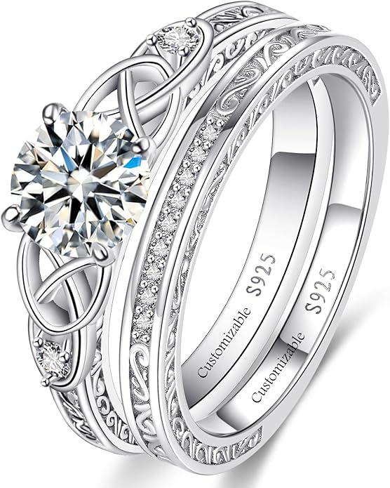Vintage Celtic Knot Women's Engagement Ring Sets 925 Sterling Silver/14K Gold Plated Stackable Wedding Bands Rings AAAAA Cubic Zirconia Women Bridal Sets Wedding Ring Band Width 1.8mm Size 5-9