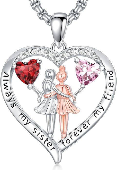 Always My Sister Forever My Friend Birthstone Pendant Necklace Women Jewelry Christmas Valentine Mothers Day Birthday Gifts for Women Sister From Sister