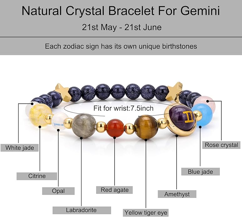 Zodiac Bracelets for Women Men,12 Constellations Healing Crystal Stone Beads Bracelet Birthday Zodiac Gifts Horoscope Spiritual Jewelry Bracelet Gifts