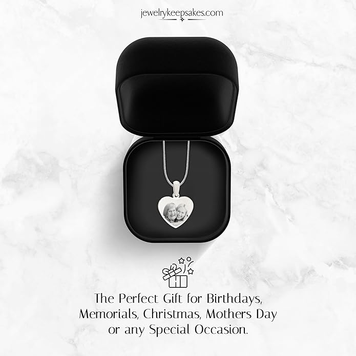 Personalized Picture Engraved Heart Pendant with 20" Chain