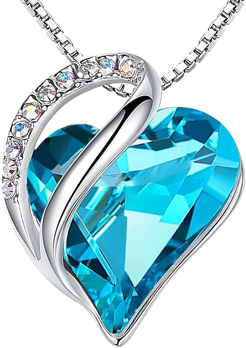 Necklaces for Women, Infinity Love Birthstone Heart Crystal Pendant, Birthday Jewelry Gifts for Her, Mom, and Wife, Silver Plated, 18 plus 2 inch Adjustable Chain