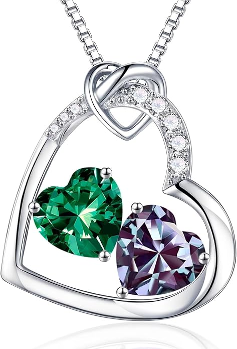 Iefil Birthstone Necklace for Women - 925 Sterling Silver Birthstone Necklace, Anniversary Birthday Gifts for Women Wife Girlfriend, Jewelry for Mom Daughter