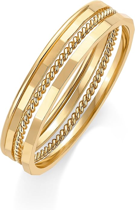 PAVOI 14K Gold Plated Four Pieces Thin Rings Set for Women | 4 Dainty Stacking Rings Pack | Minimalist Stackable Bands