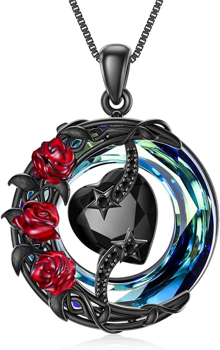 TOUPOP Birthstone Necklace 925 Sterling Silver Moon and Star Pendant with Blue Crystal Celtic Moon Jewelry Birthday Christmas Gifts for Women Mom Wife Her Daughter