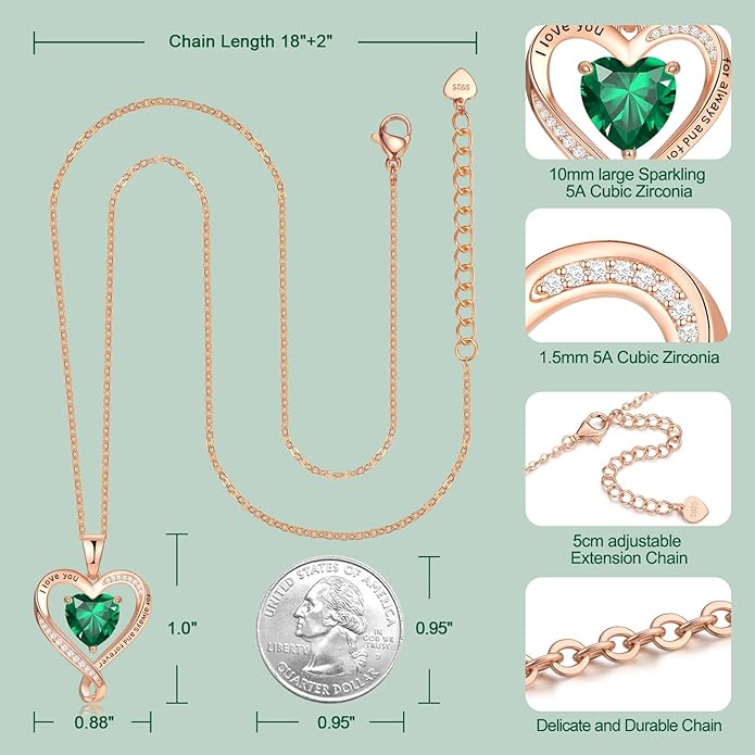 Birthday Gifts for Women Wife Infinity Heart Birthstone I Love You Necklace for Women S925 Sterling Silver Anniversary Wedding Gifts for Christmas Valentines Mothers Day Women's jewelry Diamond Pendant Necklaces Gift for Her Mom Daughter Grandma