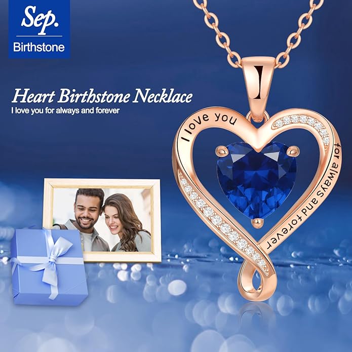Birthday Gifts for Women Wife Infinity Heart Birthstone I Love You Necklace for Women S925 Sterling Silver Anniversary Wedding Gifts for Christmas Valentines Mothers Day Women's jewelry Diamond Pendant Necklaces Gift for Her Mom Daughter Grandma