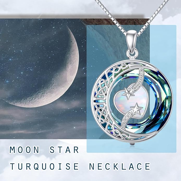 TOUPOP Birthstone Necklace 925 Sterling Silver Moon and Star Pendant with Blue Crystal Celtic Moon Jewelry Birthday Christmas Gifts for Women Mom Wife Her Daughter