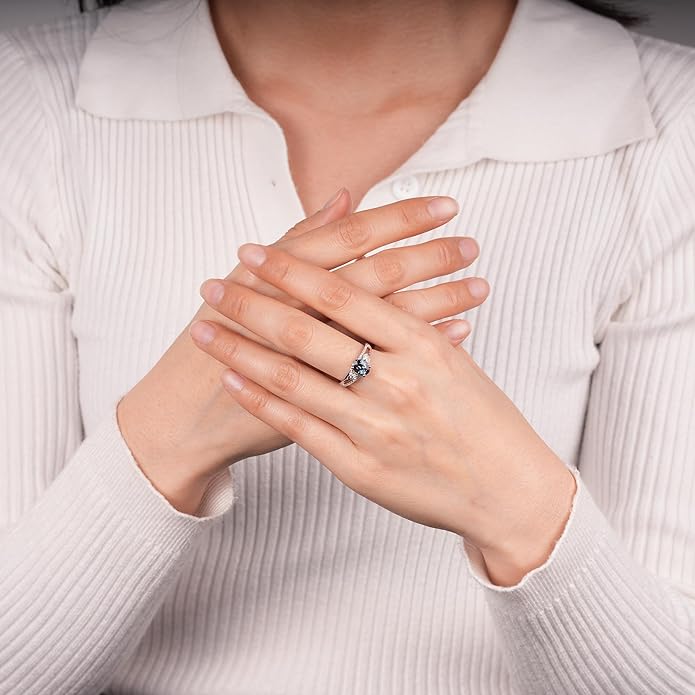 925 Sterling Silver Oval Shaped 8X6 MM Gemstone Ring Leaf Engagement Ring for Women Jewelry