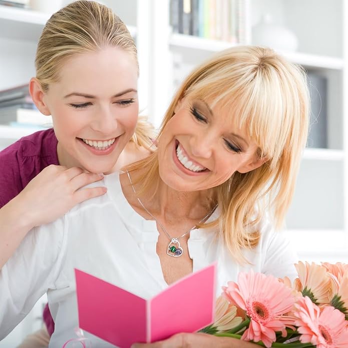 Iefil Birthstone Necklace for Women - 925 Sterling Silver Birthstone Necklace, Anniversary Birthday Gifts for Women Wife Girlfriend, Jewelry for Mom Daughter