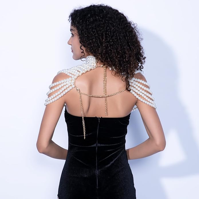 CCbodily Pearl Body Chain Bra - Fashion Shoulder Necklaces Bra Chain Body Jewelry