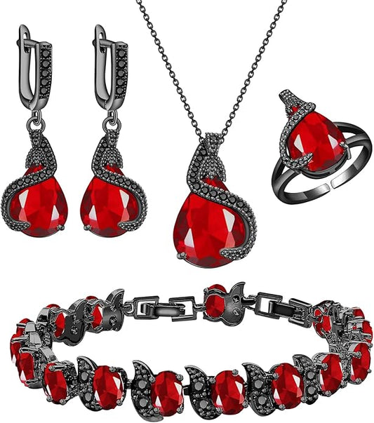 GZWHD Jewelry Set for Women Water Drop Cubic Zirconia Artificial Crystal Earrings Pendant Necklace Open Ring Tennis Bracelet Wedding Anniversary Birthday Engagement Gift for Bridesmaid Wife Girlfriend Friend