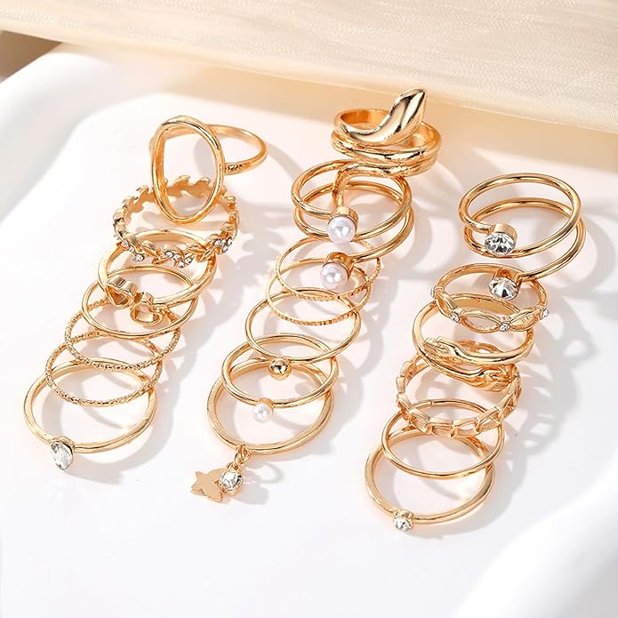 IFKM 51 Pcs Gold Knuckle Rings Set For Women Girls Vintage Stackable Joint Finger Midi Rings Dainty Cubic Zirconia Crystal Simple Twist Hollow Cute Rings Pack Jewelry Gift