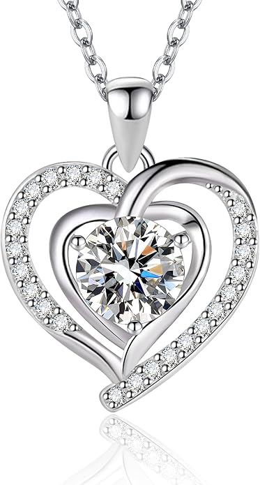 Heart Necklace, I Love You Always & Forever, Birthstone Cubic Zirconia Pendant, Gift for Women