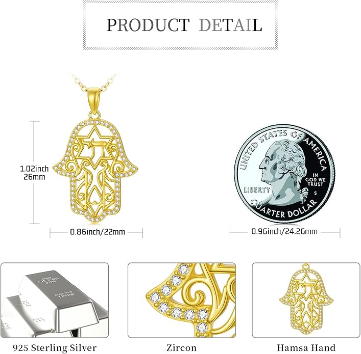 Hamsa Necklace 925 Sterling Silver Evil Eye/Lotus Flower/Star of David/Chai/Yin Yang Hamsa Hand Pendant Jewelry Hand of Fatima Gifts for Women
