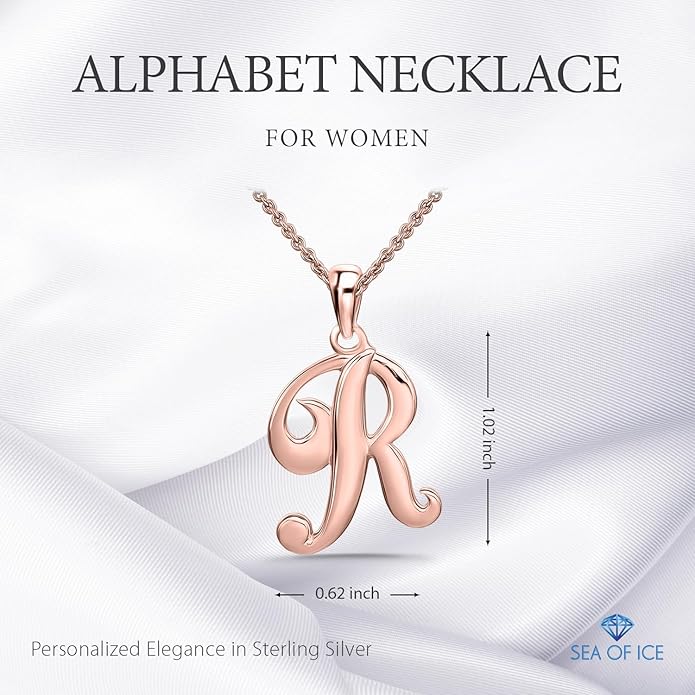 SEA OF ICE Letter Initial Necklace, Alphabet Letter Pendant Necklace, Sterling Silver, Gold, Rose Gold Necklace for Women, Elegant Initial Necklaces, Personalized Custom Women's Necklaces
