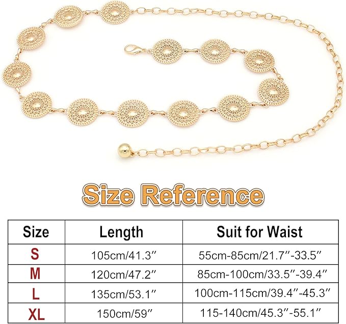 Women's Chain Belt Metal Waist Belt Chunky Belly Link Belt