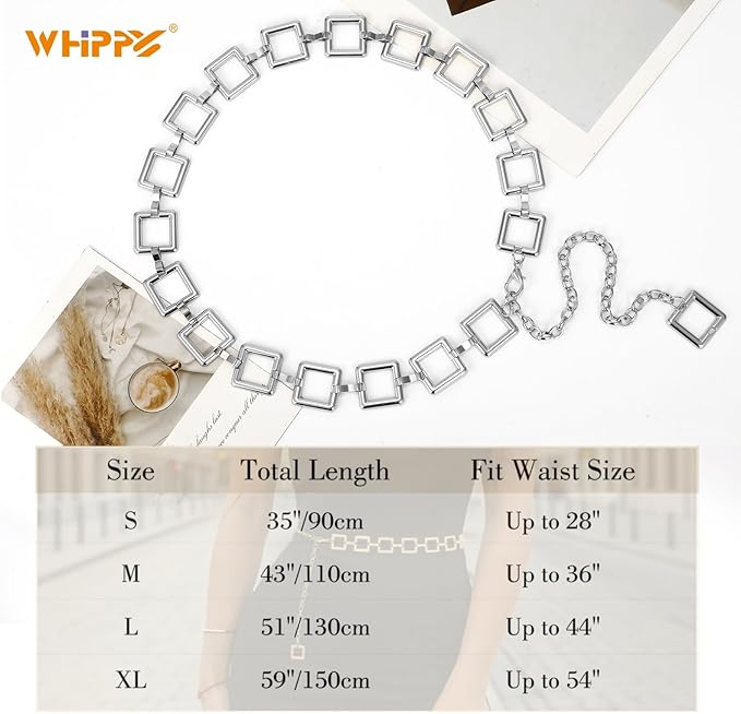WHIPPY Metal Waist Chain Belt Women Adjustable Body Link Belts Ladies Fashion Chain for Jeans Dress