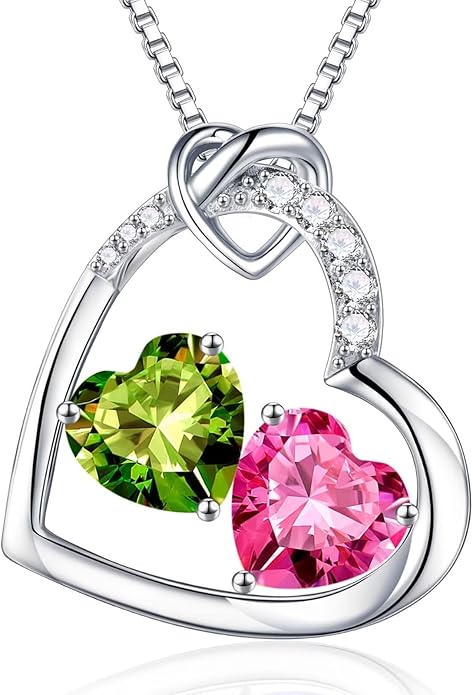 Iefil Birthstone Necklace for Women - 925 Sterling Silver Birthstone Necklace, Anniversary Birthday Gifts for Women Wife Girlfriend, Jewelry for Mom Daughter