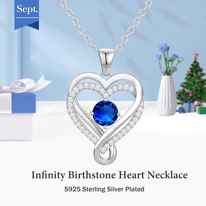 Infinity Heart Birthstone Necklace for Women Wife 18K Rose Gold Plated,Anniversary for Women Wife Her Birthday Gift for Girlfriend Mom Daughters, I Love You Women's Jewelry