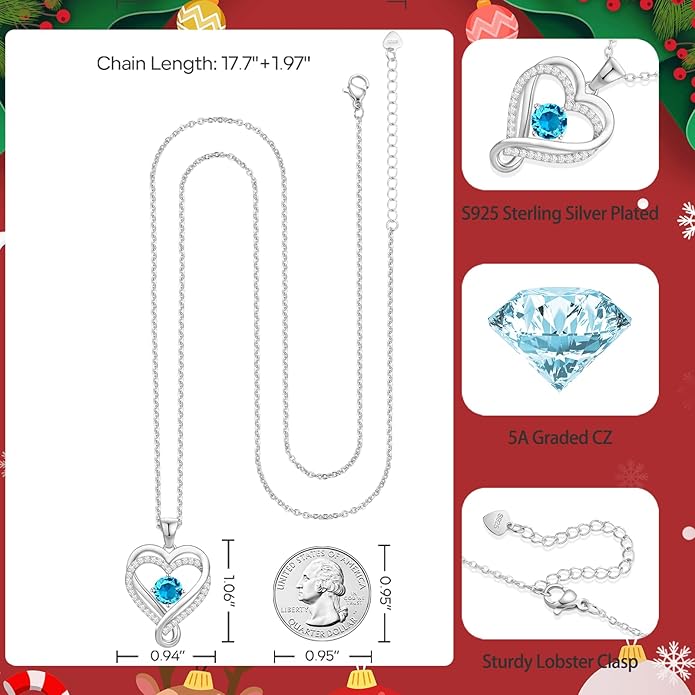 Infinity Heart Birthstone Necklace for Women Wife 18K Rose Gold Plated,Anniversary for Women Wife Her Birthday Gift for Girlfriend Mom Daughters, I Love You Women's Jewelry