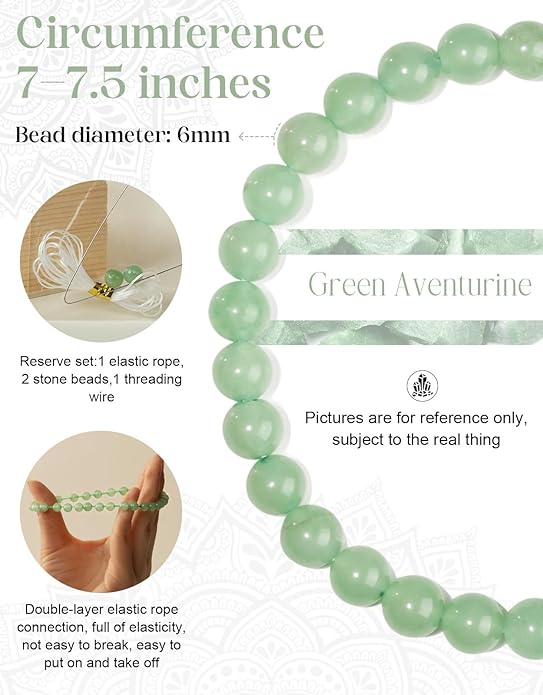 Handmade Natural Stone Beaded Stretch Bracelets,Healing Crystals Protection Bracelet,Spiritual Jewelry Gifts for Women & Men,Replacement Beads Included