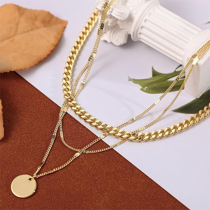 ASCOMY Layered Necklaces for Women Dainty Gold Necklace 14K Gold Plated Herringbone Necklace for Women Pearl Cross Necklace Paperclip Cuban Figaro Rope Satellite Chain Gold Choker Trendy Jewelry Gift