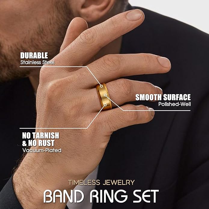 Jstyle Stainless Steel Rings for Men Women 8MM Wedding Band Rings Matte Surface - Beveled Polished Edge Mens Ring Size 6-14