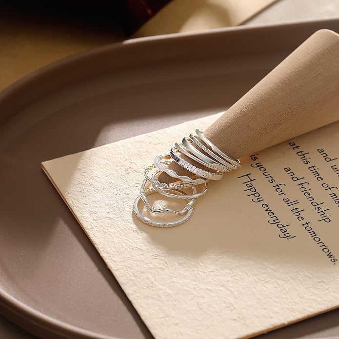 WFYOU 10 Pcs 1-2mm 18K Gold Plated Simple Rings for Women Band Knuckle Stacking Midi Rings Elegant Classic Minimalist Rings Comfort Fit