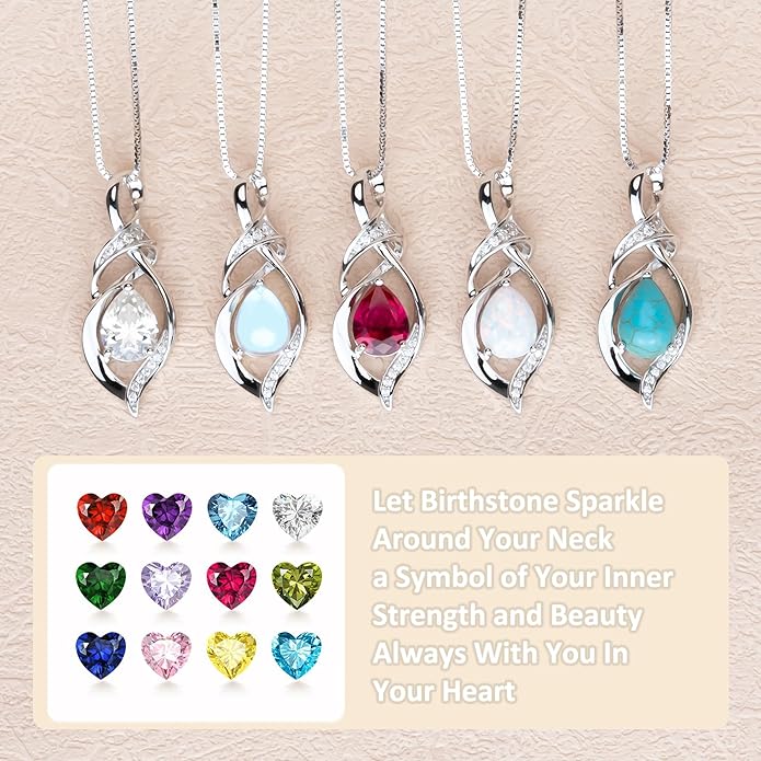 Birthstone Necklace for Women, Gemstone Sterling Silver Necklace for Girlfriend, Mom Birthday Gifts for Women, Gifts for Wife Anniversary, Christmas Gifts