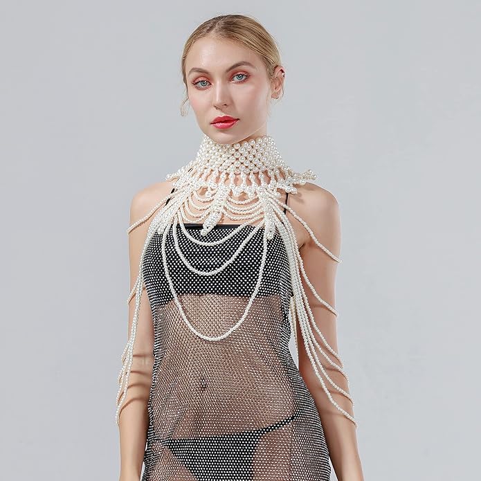 CCbodily Pearl Body Chain Bra - Fashion Shoulder Necklaces Bra Chain Body Jewelry