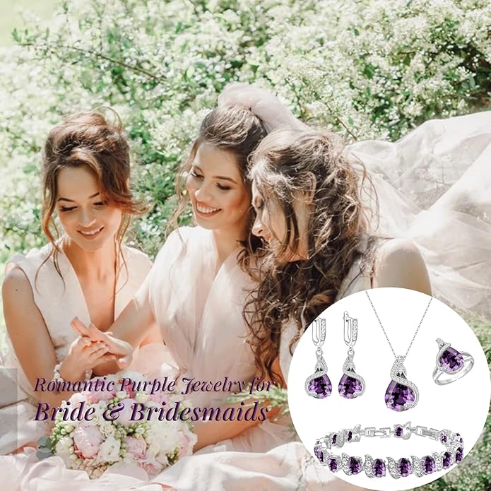 GZWHD Jewelry Set for Women Water Drop Cubic Zirconia Artificial Crystal Earrings Pendant Necklace Open Ring Tennis Bracelet Wedding Anniversary Birthday Engagement Gift for Bridesmaid Wife Girlfriend Friend