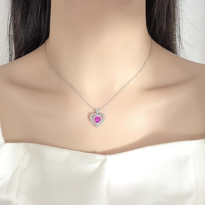 Heart Necklace, I Love You Always & Forever, Birthstone Cubic Zirconia Pendant, Gift for Women