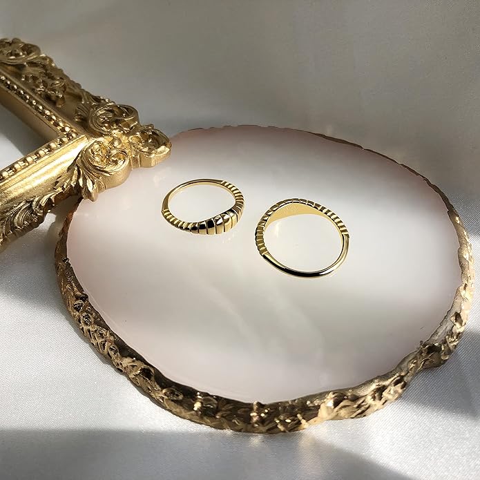 Kainier 14K Gold Plated Signet Rings Stackable Plain Slim Oval-shaped Thin Pinky Band for Women - 1.5mm Classic Dainty Cute Stacking Ring with Comfort Fit - Sizes 5-10