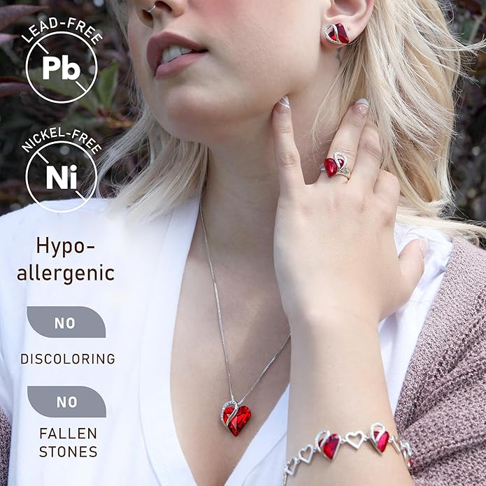 Necklaces for Women, Infinity Love Birthstone Heart Crystal Pendant, Birthday Jewelry Gifts for Her, Mom, and Wife, Silver Plated, 18 plus 2 inch Adjustable Chain