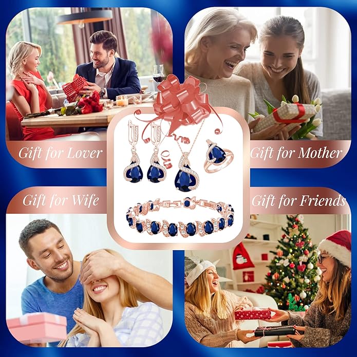 GZWHD Jewelry Set for Women Water Drop Cubic Zirconia Artificial Crystal Earrings Pendant Necklace Open Ring Tennis Bracelet Wedding Anniversary Birthday Engagement Gift for Bridesmaid Wife Girlfriend Friend